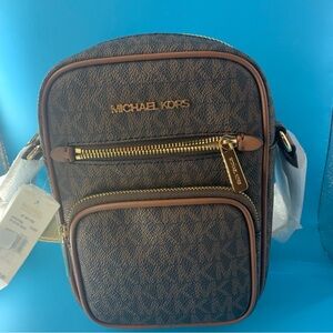 Michael Kors Jet Set Brown Crossbody Bag with Gold Accents